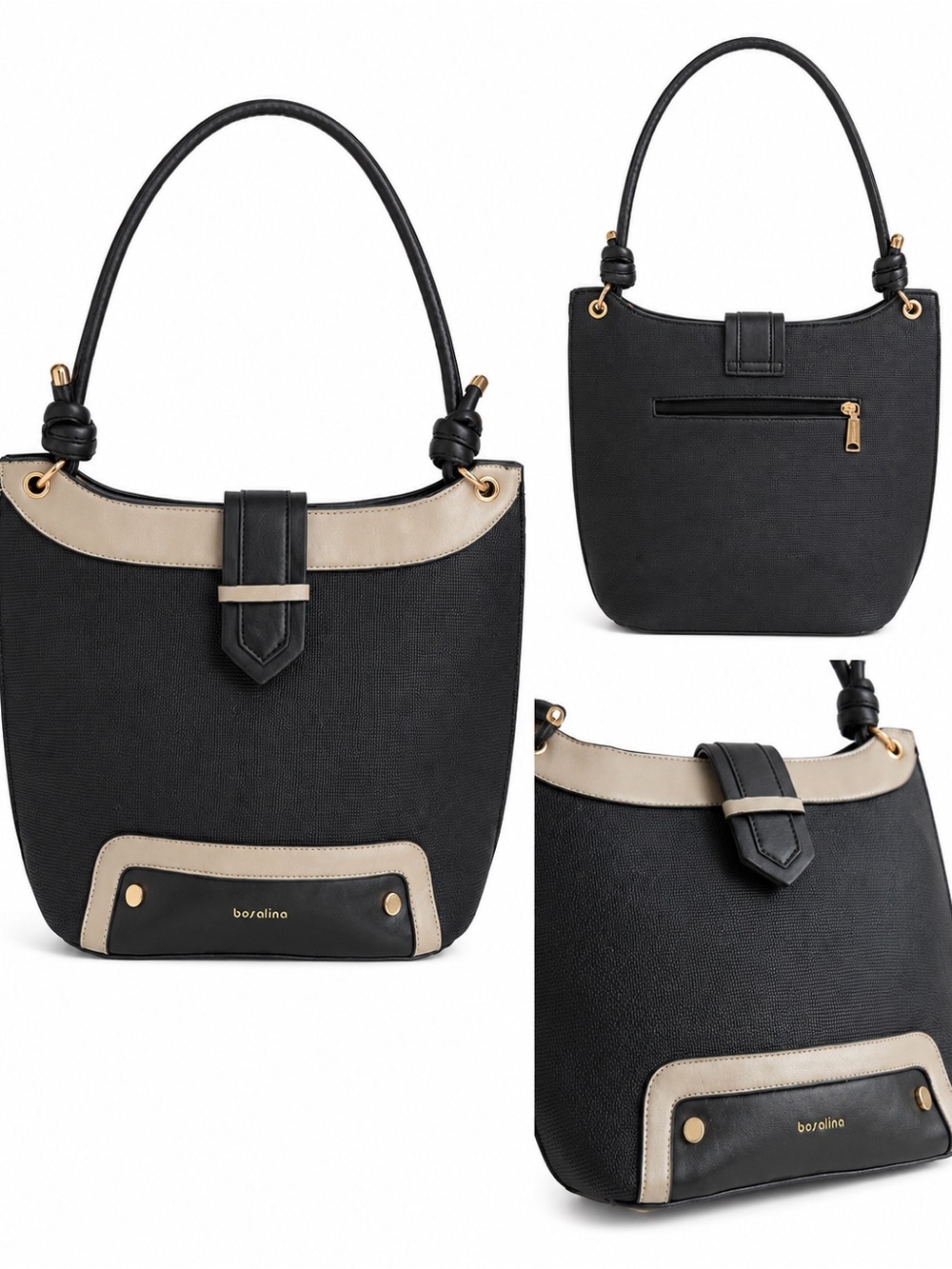Bosalina Black & Cream Colorblock Shoulder Bag